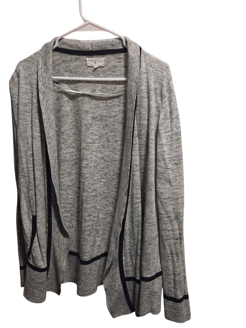 Lou & Grey Heather Gray Open-Front Cardigan with Black Trim Medium